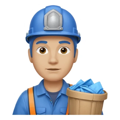 blue garbage man with blue helmet holding garbage  sticker