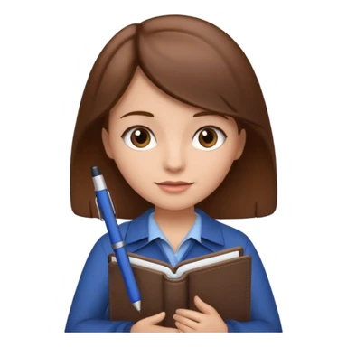 girl with brown hair holding a notebook and a notebook, marketing theme, iOS 18 emoji style sticker
