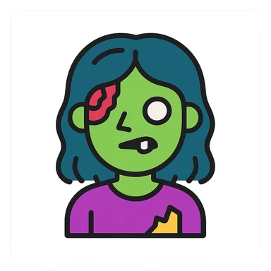 menino zumbi com cabelo comprido, ícone, estilo colorido, contornos pretos, detalhes mínimos sticker