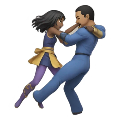 An anime character fighting with a real human sticker