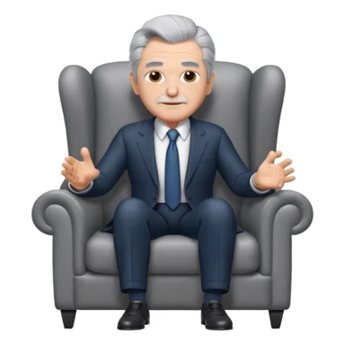 elderly businessman sitting in an armchair, wearing a formal suit and tie, gray hair, confident wise expression, corporate boss vibe, 3D cartoon style, mobile game icon style, clean background, no text, no watermark
 sticker