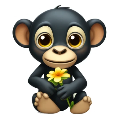 Smiling bonobo holding a flower sticker