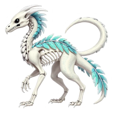 Rare realistic tribal patterned white whitish pastel colorful iridescent shiny glossy feathered skeletal badass epic handsome gorgeous aesthetic black-skulled Vernid-Trico-Sergal-Salandit-Nargacuga-species-Fakemon-creature by LiLaiRa, 4 legs, 1 tail, random markings, (full body) long ears sticker
