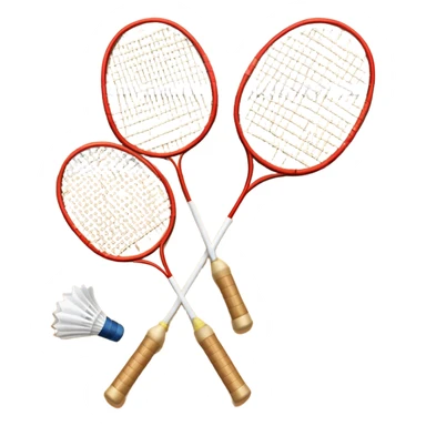 Two crossed badminton rackets with a shuttlecock resting in between, set against the faint outline of a badminton court. The image highlights the tools of the sport, with a subtle emphasis on the court's net and boundaries, symbolizing competition and skill. sticker