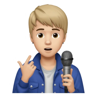 Justin Bieber, around 16, casual clothes, singing into mic sticker