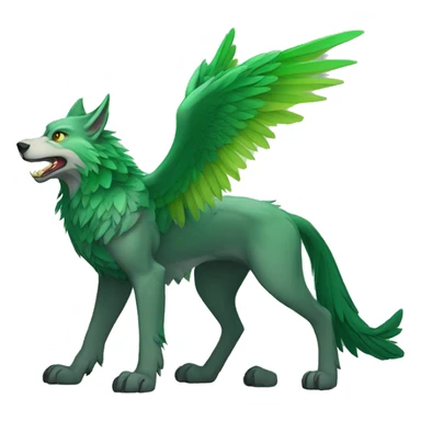 Full-body green gryphon-inspired wolf with a beak for its mouth and wings sticker
