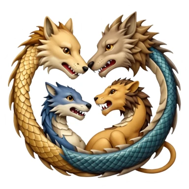 A wolf, a lion, a dragon (all eating each other's tail) ouroboro sticker