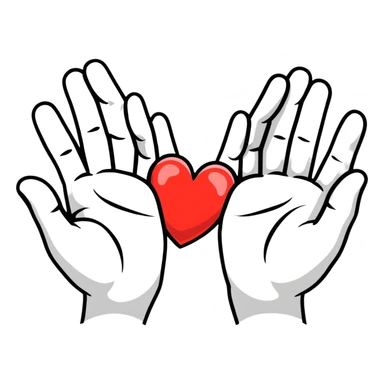 two cartoon hands each with half a heart, forming a complete heart sticker