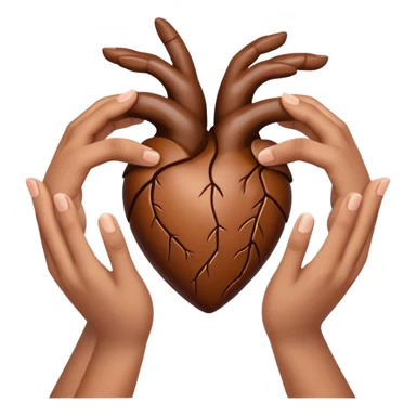 A heart made of hands inside a brown heart sticker