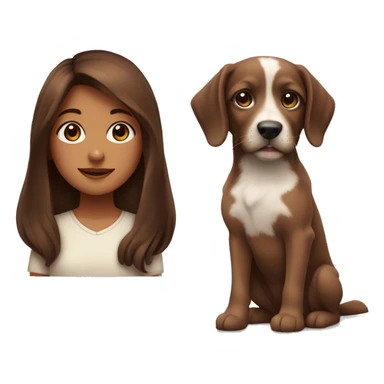 menina com olhos castanhos cabelo marrom escuro pele clara e uma cachorra pequenina sticker