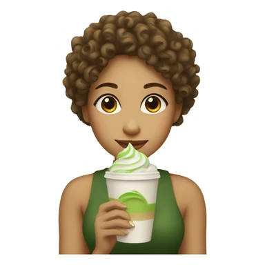 curly girl holding matcha latte sticker