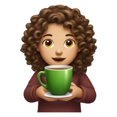 Curly brown hair girl in Christmas mood with cup of coffee in her hands sticker