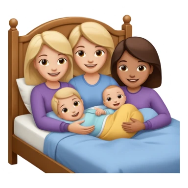 Two girls and a baby laying in bed together  sticker