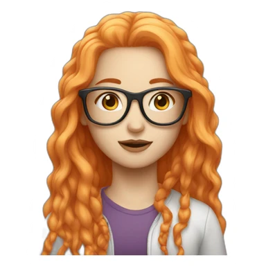 Girl long  orange hair and white skin with glasse sticker