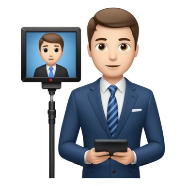 a male news anchor sits sideways, with a screen with a prompter in front of him sticker