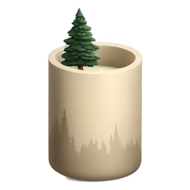Candle in beige concrete vessel with painted pine trees sticker
