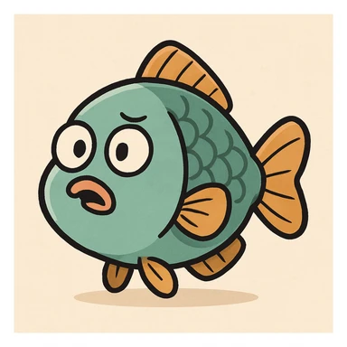 Animal Crossing style fish, round and chubby, cartoonish, simple background sticker