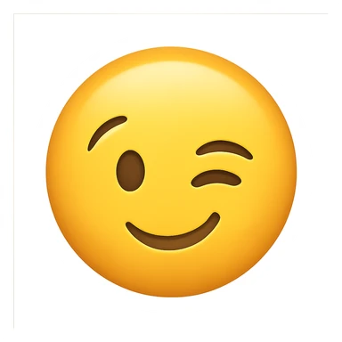 yellow face with winking expression emoji, digital illustration sticker