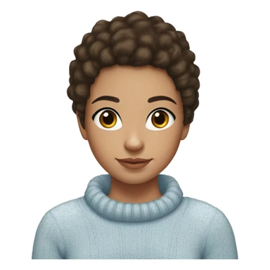 teenage girl, hispanic, freckles, afro brown hair, pony tail, short hair, brown eyes, light blue sweater, winter sweater, freckles sticker