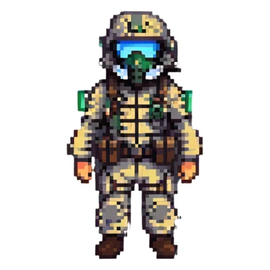 Konig from Call of Duty in pixel art style, focusing on his mask and tactical appearance sticker