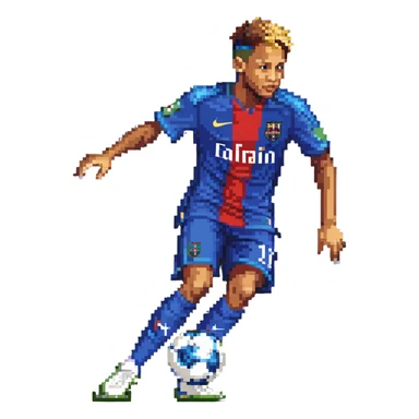 Neymar Jr, Brazilian soccer player with distinctive hairstyle, wearing soccer jersey, in action pose sticker