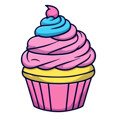 cupcake with swirled pink icing and rainbow sprinkles sticker