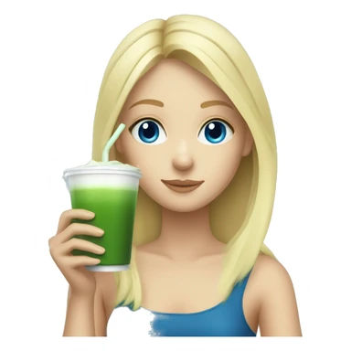 Blonde girl with blue eyes drinking Matcha sticker