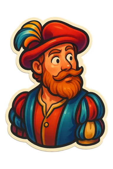 Red-bearded Landsknecht bust showing curiosity sticker