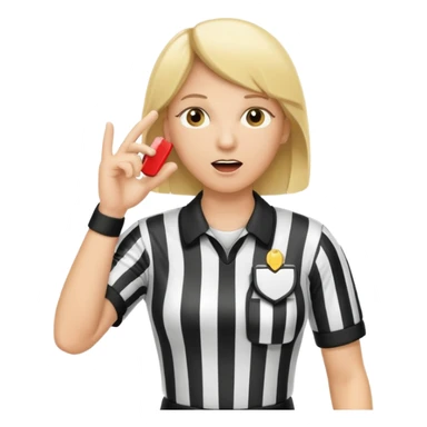 blonde football referee calling time out with hands and whistle sticker