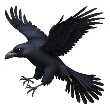 black raven in flight, representing bird shows at Puy du Fou theme park, emoji style sticker