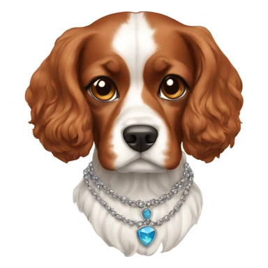 A cavalier dog wearing a necklace sticker