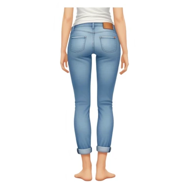 Barefoot blonde girl in rolled up denim jeans with with tank top right hand in back pocket from the back sticker