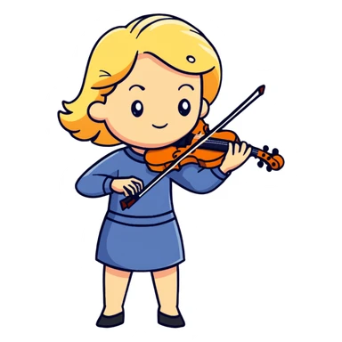 Full body of middle-aged blonde woman playing violin, standing position sticker