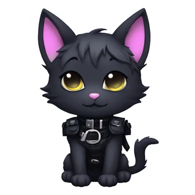 Gorgeous furry gothic dark techwear anime style anthro black bat-cat furry sona with blushing face aesthetic and pretty edgy black with collar and harness trending style sticker
