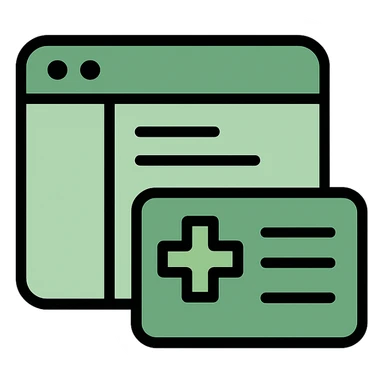 modern icon design for a clinic core application logo, green color scheme, includes a software icon element and a healthcard symbol, clean and professional look sticker