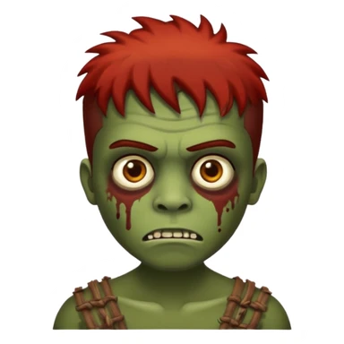 Crie um emoji de um menino com o cabelo castanho claro com uma franja e o corte low fade zumbi sticker