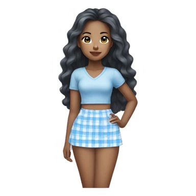 Pretty mixed Asian black girl with long wavy hair wearing a baby blue and white plaid mini skirt  sticker