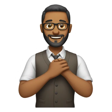 Beardless man with glasses who is rubbing his hands and smiling sticker