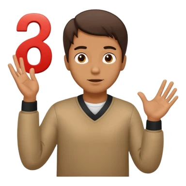 Man shrugging with the number 6 above his left hand and the number 7 above his right hand sticker