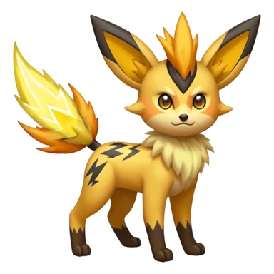 Feral Lightning-patterned Zig-zagged buzzy fuzzy Meloetta-Electrike-Zorua-Jolteon-Cobalion-Vernid-fusion-hybrid-creature, full body  sticker