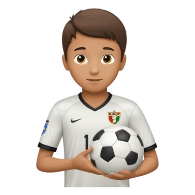 a boy having a soccer ball next to his hand wearing a soccer jersey
 sticker