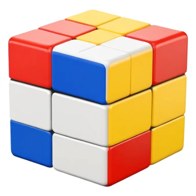 Clean, simple 3x3 Rubik's cube with bright primary colors. Minimalist design with smooth edges in classic iOS emoji style. sticker