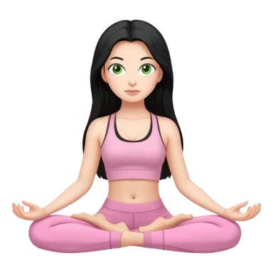 Girl with super long black hair with green eyes doing yoga with light pink clothes sticker