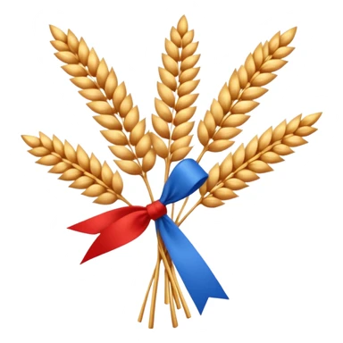 Create a clean, friendly emoji-style illustration of a Didukh, the traditional Ukrainian Christmas sheaf made of golden wheat.
The Didukh should look warm and festive, with neatly tied wheat stalks, a simple red-and-blue ribbon, and small decorative dried flowers.

 sticker