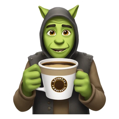 Shreck holding a coffee with cat ears sticker