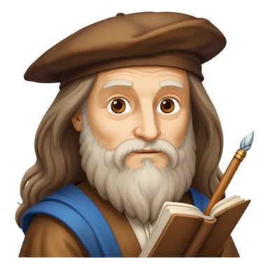 cinematic-realistic-leonardo-da-vinci-portrait-emoji,-depicted-as-the-quintessential-renaissance-polymath-with-deep,-thoughtful-eyes,-a-flowing-beard,-and-a-quill-or-sketchbook-in-hand.-the-scene-is-illuminated-with-warm,-classical-light sticker