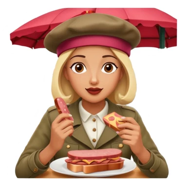  paris woman eating SPAM meat at french spam cafe landscape  sticker