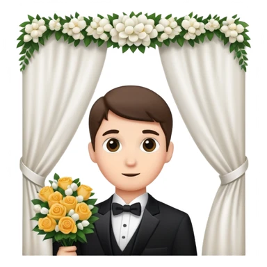 Sneaky person in formal attire crashing a wedding ceremony, peeking from behind decorations sticker