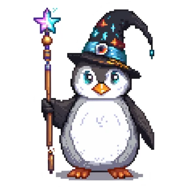 penguin wizard with magic wand and wizard hat sticker