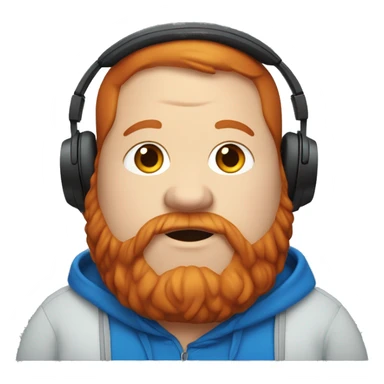 extremely fat and overweight red head wearing blue hoodie with beard and headphones sticker